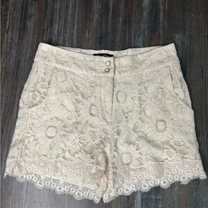 High Waist Cream Lace Shorts with Floral Design